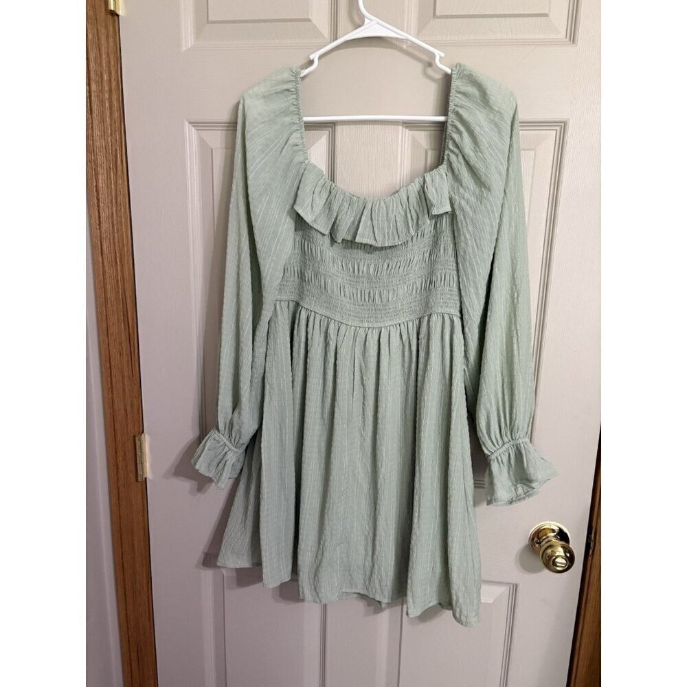 Altar’d State Green Long Sleeve Mini Dress Size Medium Ruffled Mini